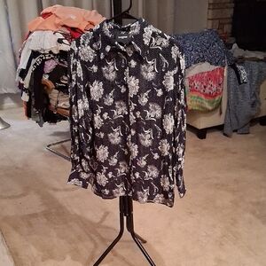 The Kooples Midnight Black and Ivory Floral Blouse